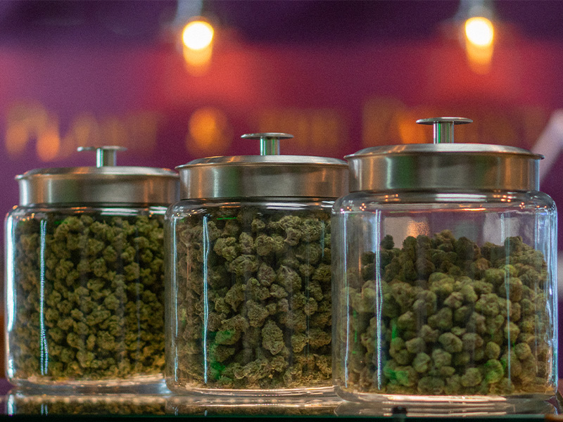 Jars of marijuana at a dispensary in New River Arizona